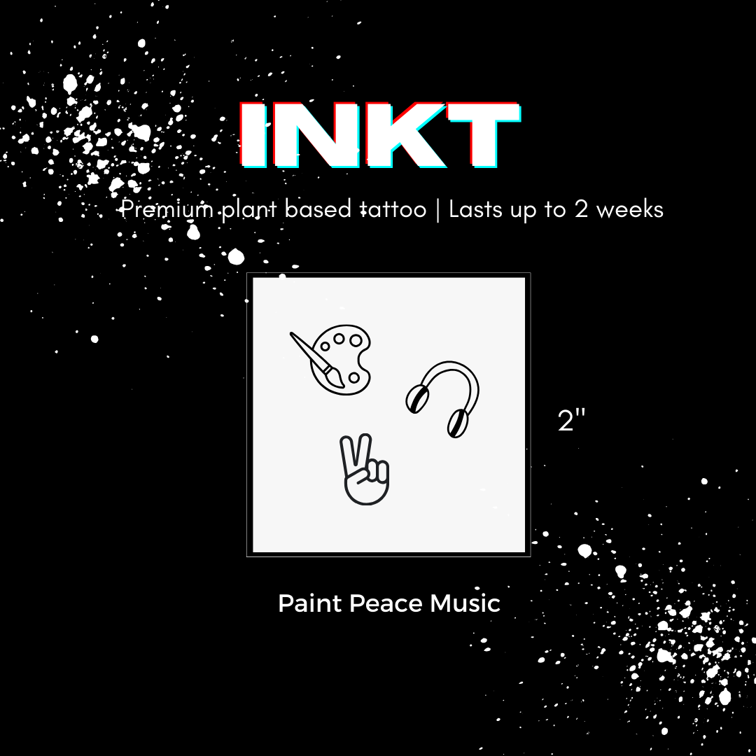 Paint Peace Music Tattoo | 2 Week Temporary Tattoo | Plant Based Vegan Tattoo | Painting Tattoo | Music Tattoo | Festival Tattoo | Matching Tattoo | Gift Idea | Temporary Tattoo | Peace Sign Tattoo | Creative Tattoo