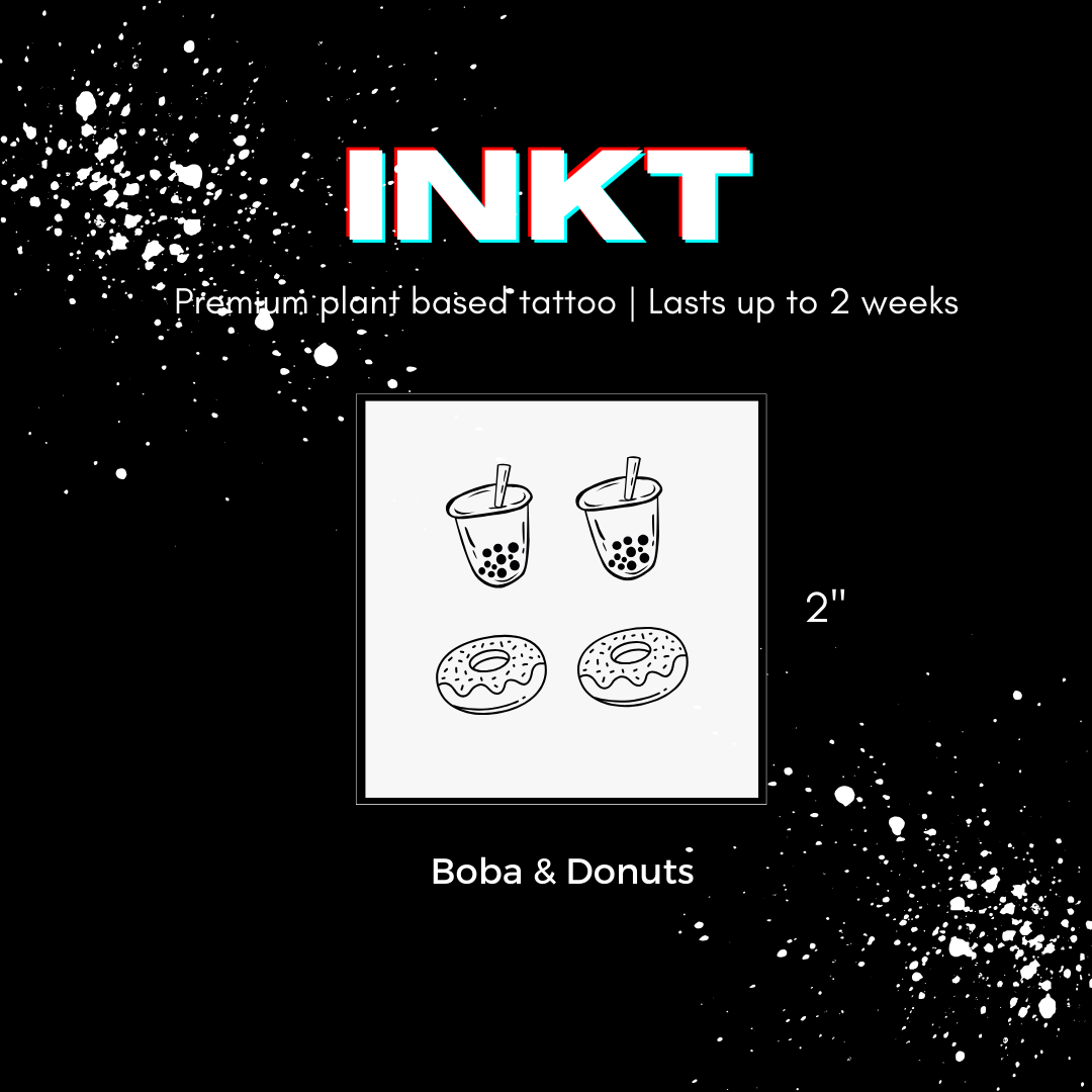 Matching Boba Tattoo | Matching Donut Tattoo | 2 Week Temporary Tattoo | Plant Based Vegan Tattoo | Food Tattoo | Festival Tattoo | Fun Tattoo | Gift idea | Party Favor