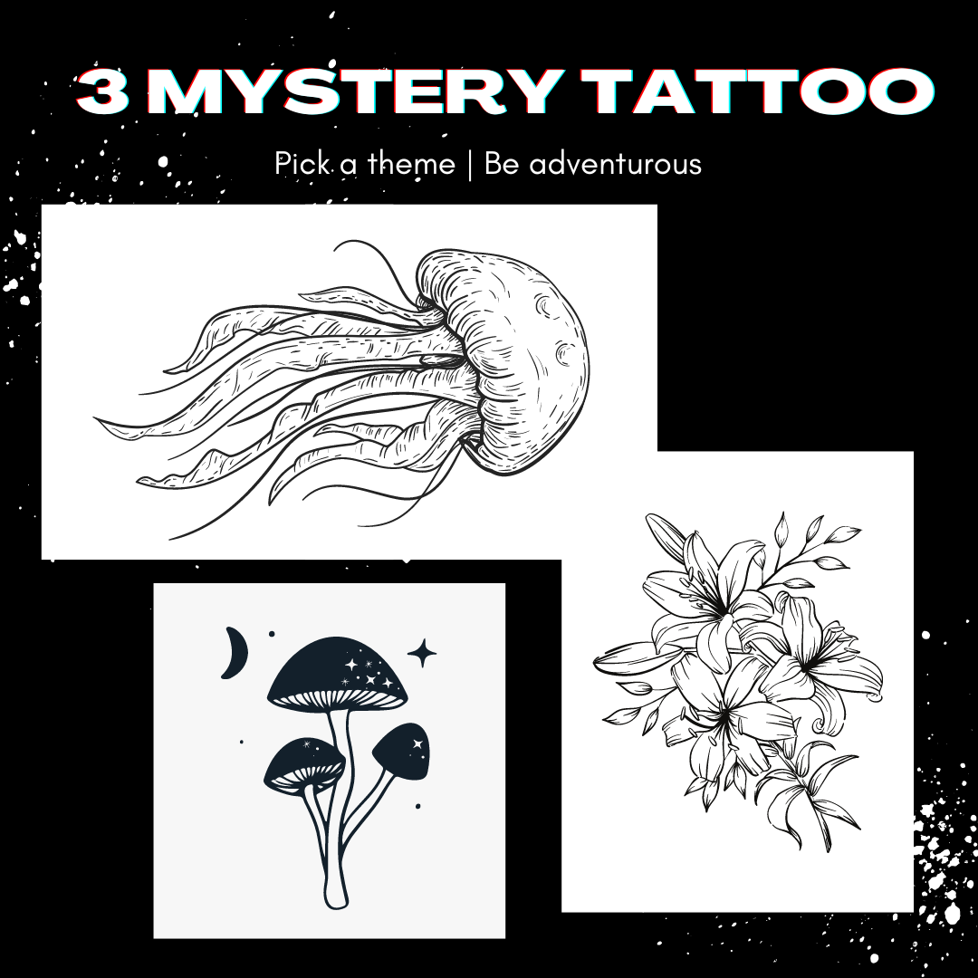 3 Mystery Tattoo Combo Pack by theme | 2 Week Temporary Tattoo | Mystery Tattoo