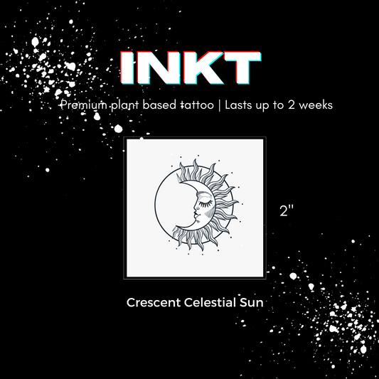 Crescent Celestial Sun Tattoo | 2 Week Temporary Tattoo | Vegan Tattoo | Celestial Tattoo | Spiritual Tattoo | Sun and Moon Tattoo