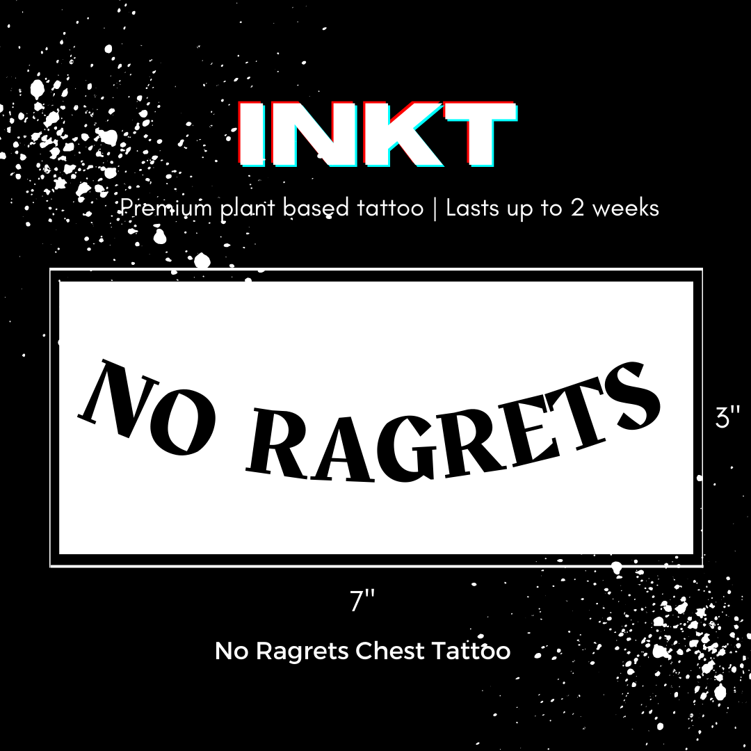 No Ragrets Tattoo | 2 Week Temporary Tattoo | Parody Tattoo | Vegan Tattoo | Funny Tattoo | Joke Tattoo| Festival Tattoo | Funny Tattoo | No Regrets Tattoo |Movie Tattoo Art