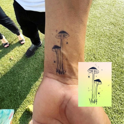 Magic Mushroom Tattoo Temporary Semi Permanent Tattoo Realitic Fake Tattoo Plant based Tattoo Shroom Tattoo Festival Event Tattoo Body Art