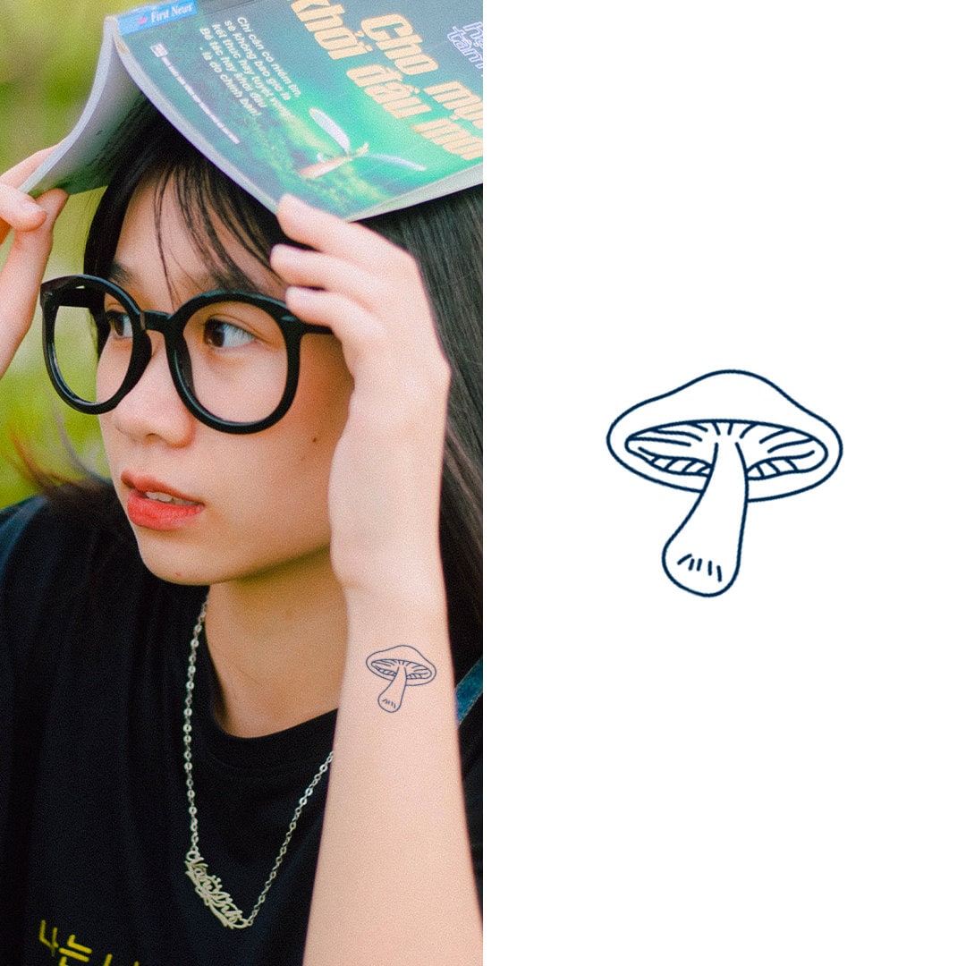 Mushroom Tattoo Smile Tattoo Happy Face Tattoo Temporary Tattoo Vegan Tattoo Semi Permanent Tattoo 2 Week Tattoo Festival Tattoo Gift Idea